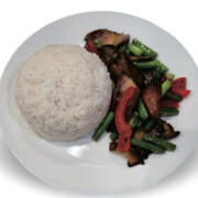 Stir-Fried Smoked Pork Belly and Garlic Sprout with Rice<br />蒜苔炒腊肉饭
